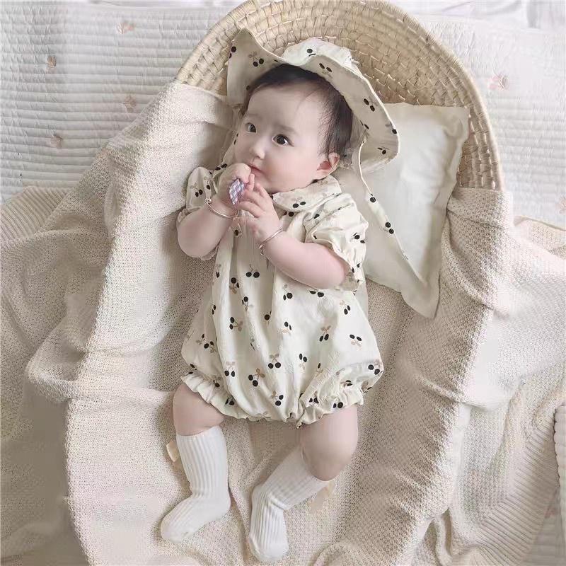Váy body cộc tay cổ bèo kèm mũ bèo tròn tiểu thư xinh xắn cho Bé yêu