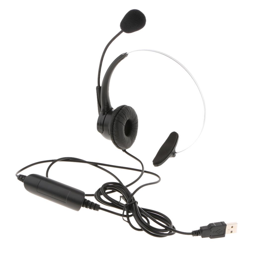 4xCall Center Monaural USB Plug Headset Headphones with Mic for Computer