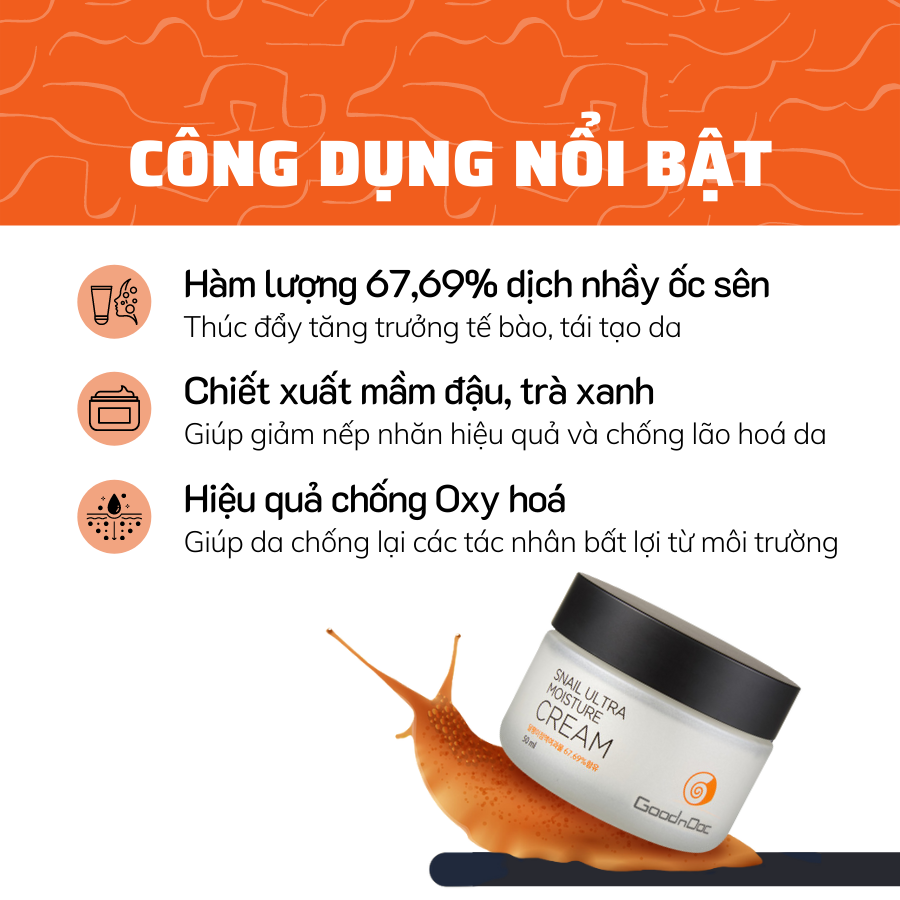 Kem Dưỡng Chống Lão Hoá Da Ốc Sên GoodnDoc Snail Ultra Moisture Cream 50ml