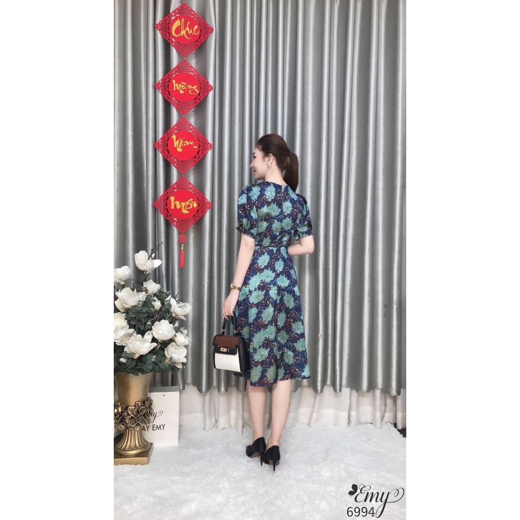 Đầm EMY EM6994 Xoè Lụa Vân Xanh