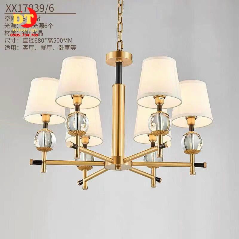 Đèn chùm hiện đại 6 tay chao vải phòng khách phong cách bắc âu DQM