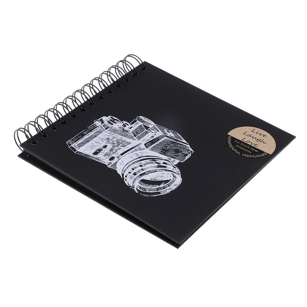 20 Pages Ring Binder Scrapbook Family Memory Photo Album Black 165x165mm
