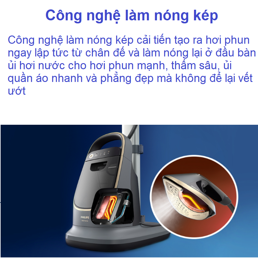 [BẢO HÀNH 24 THÁNG, HÀNG CHÍNH HÃNG] Bàn là, bàn ủi hơi nước dạng đứng đa năng chuyên nghiệp. Thương hiệu Hà Lan cao cấp Philips - AIS8540, Serial 8500, Công suất 2200W