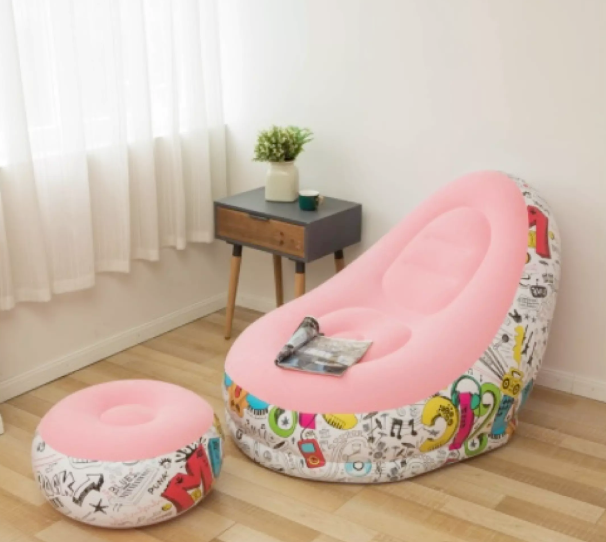 PinkMuice Ghế Bơm Hơi Nghỉ Ngơi kèm Gác Chân