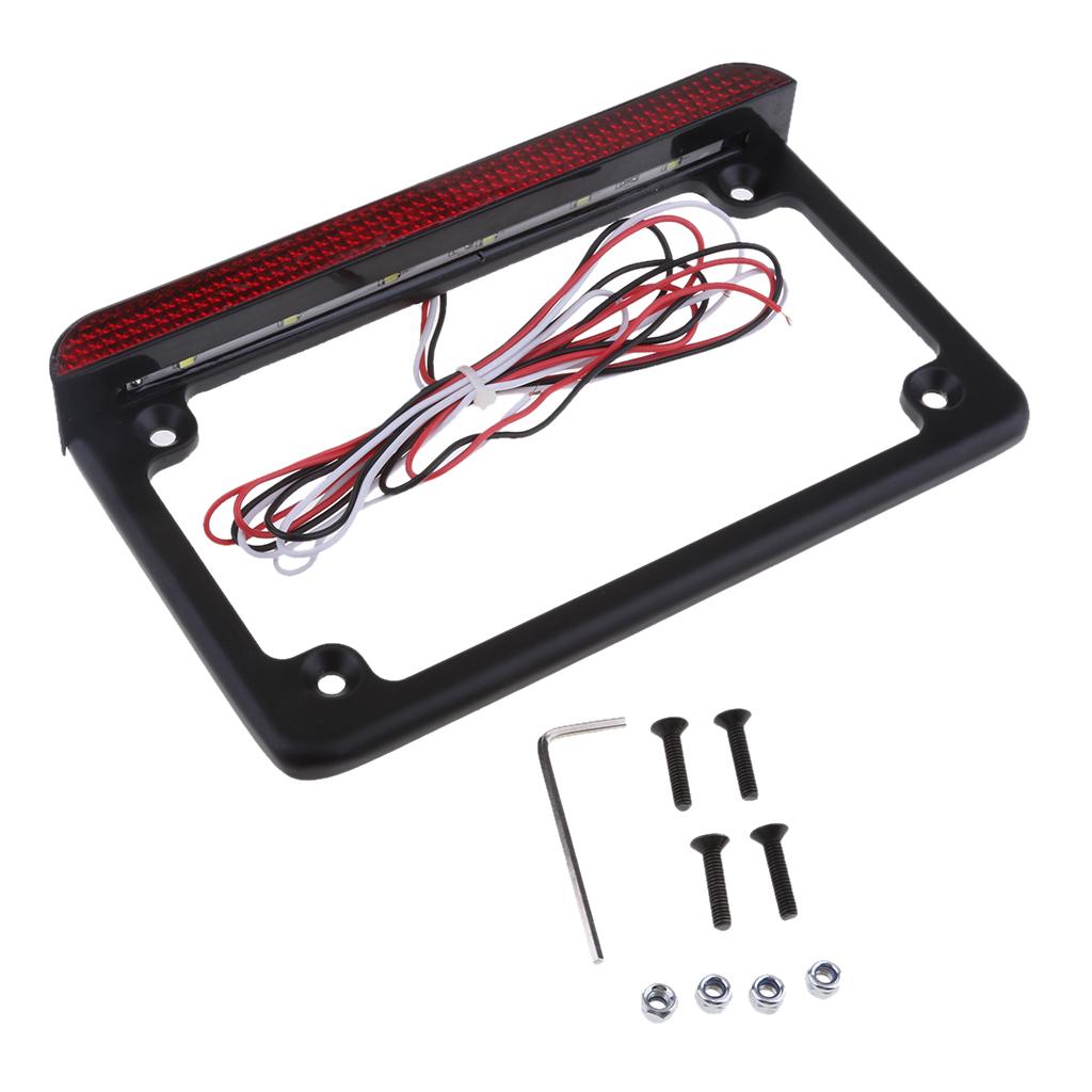 Universal Motorcycle Black Aluminum License Plate Frame With LED Brake Light