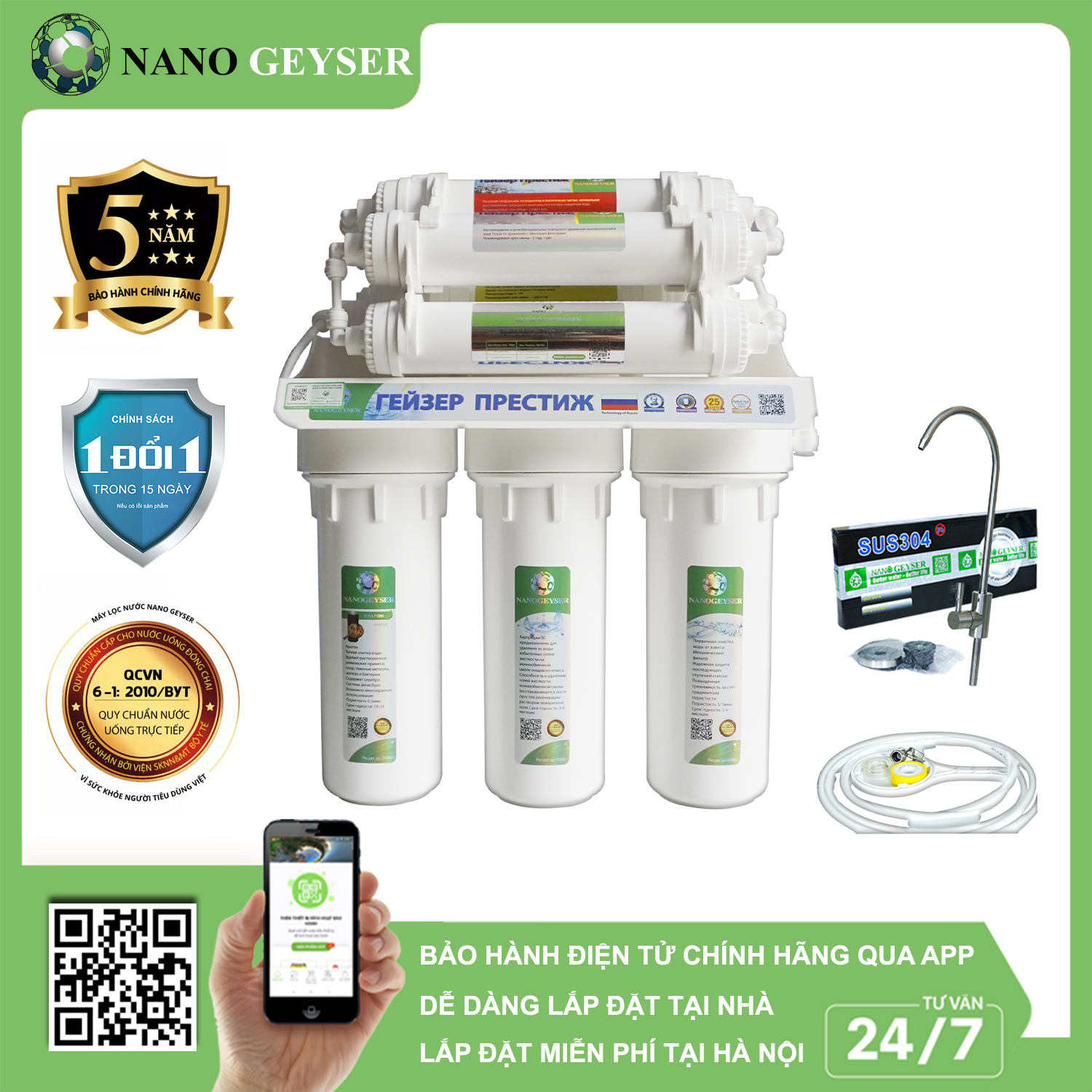 Máy lọc nước Nano Geyser ECO công nghệ lọc Nano - Hàng Chính Hãng