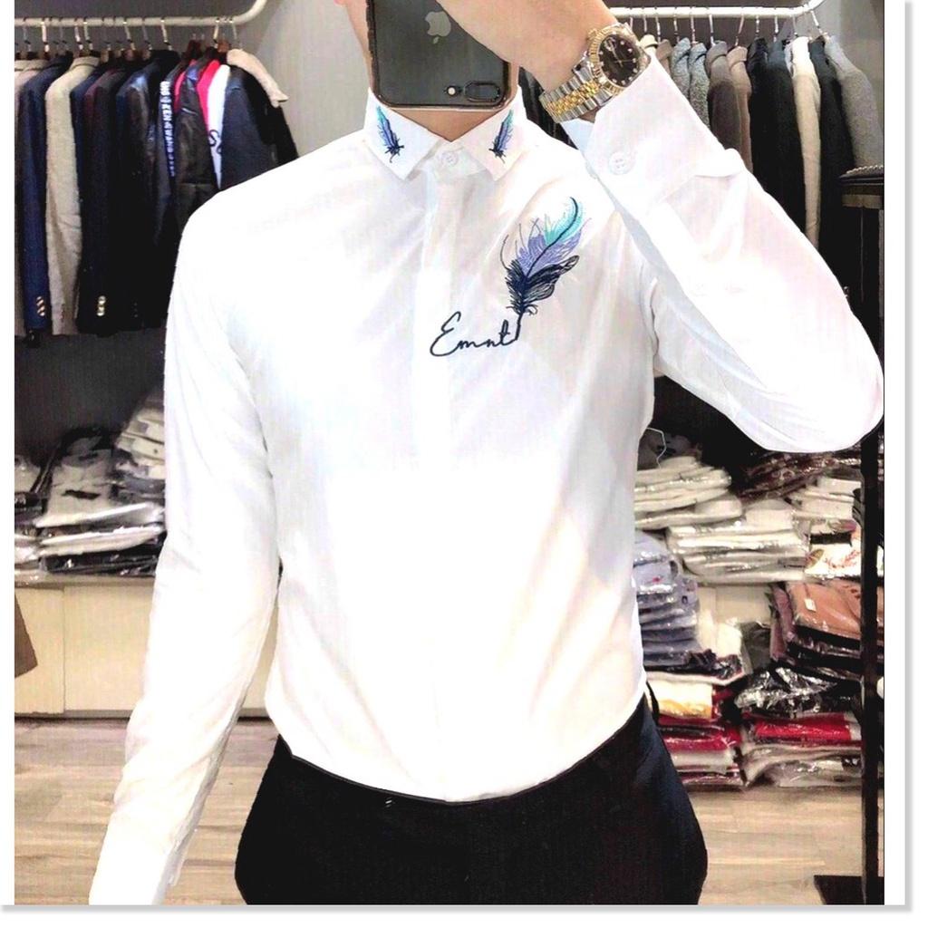 Áo sơ mi vải lụa 3D không nhăn HOẠ TIẾT LÔNG VŨ CỰC ĐẸP CHO CÁC CHÀNG MẪU MỚI NHẤT HIỆN NAY LANA FASHION