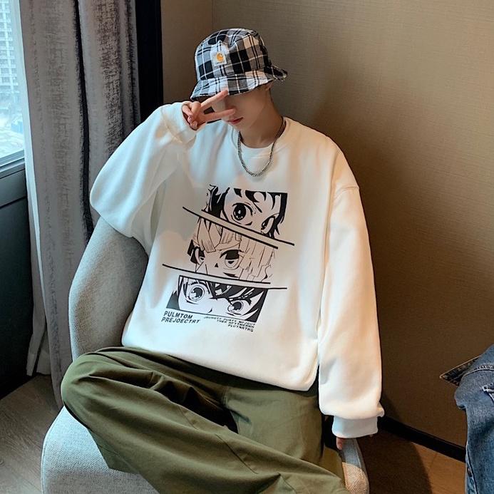 Áo sweater trắng đen in hoạ tiết hoạt hình anime xinh xắn có 4 màu size M-5Xl