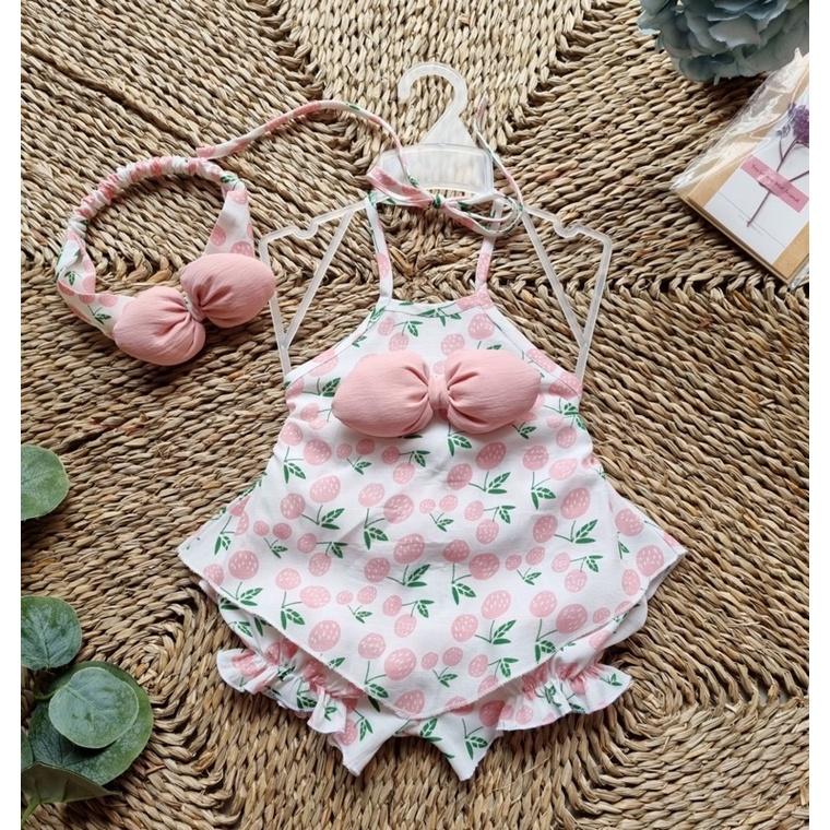 Bộ Yếm Hoạ Tiết Quả Ngọt Kèm Nơ Cục Bông Cho Bé