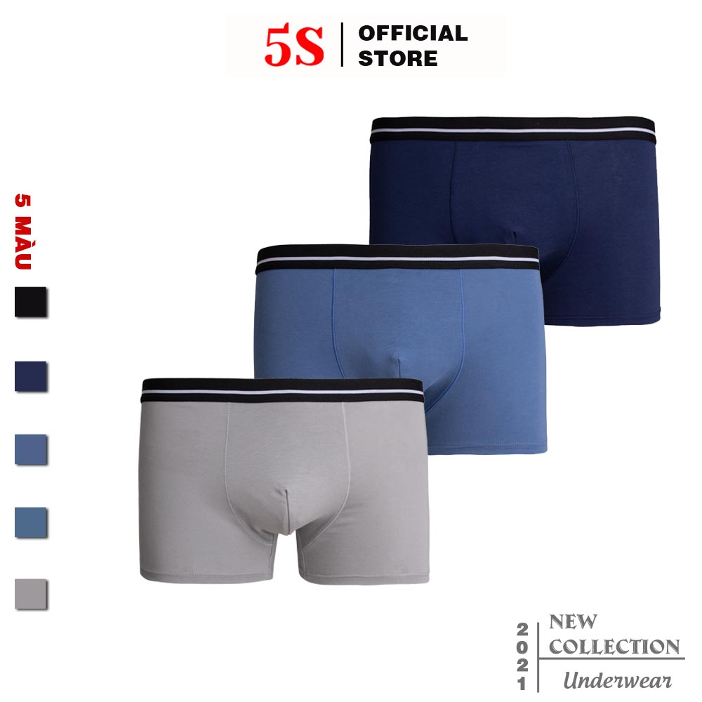 Combo 3 Quần Sịp Nam Boxer 5S, Cạp To, Chất Cotton Cao Cấp, Thấm Hút, Co Giãn, Kháng Khuẩn Tốt (X3-SIP21001BOX).