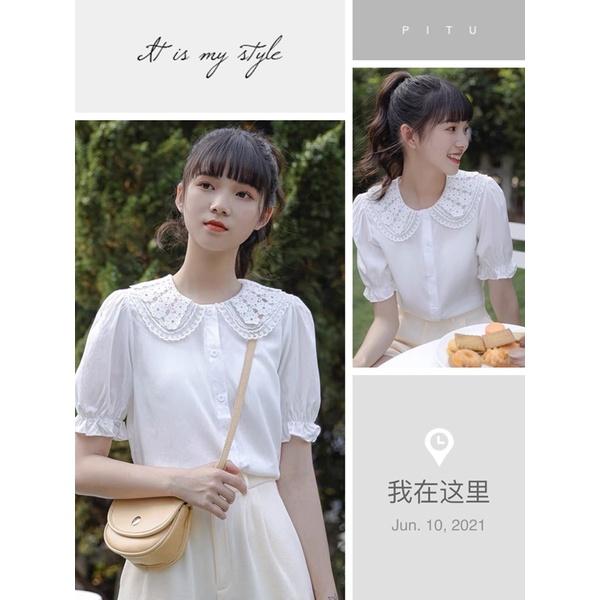 Áo sơ mi trắng phối cổ ren style Hàn hàng thiết kế