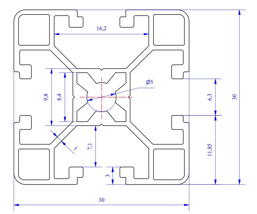 Nhôm định hình 30x30 (LWA-331461500) - Miễn phí cắt theo kích thước yêu cầu (Giá đã bao gồm VAT)