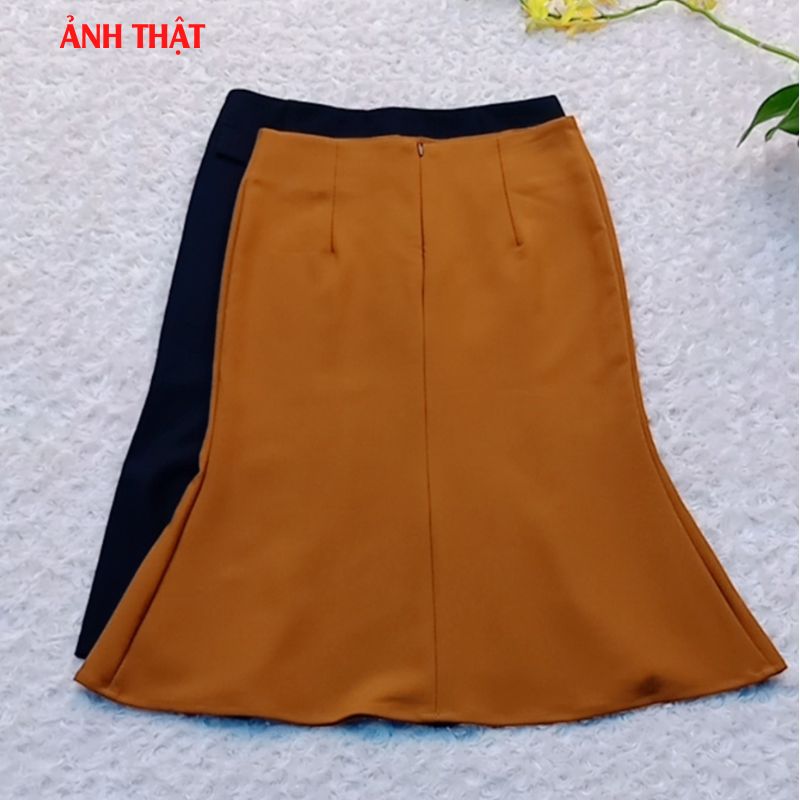 Chân Váy Công Sở New Design ,Thiết Kế Dáng Váy Chữ A Dài Qua Gối, Che Khuyết Điểm Phối Nút Kiểu Nữ, Vải Tốt Co Giãn Màu Đen CV0084