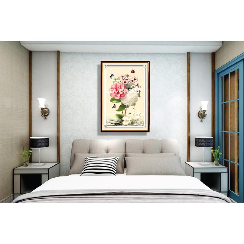 Tranh Đính Đá HOA  AN NHIÊN HẠNH PHÚC (ĐÁ ABC CAO CẤP). Kích Thước: 70cm x 50cm