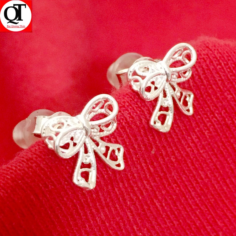 Khuyên tai nữ bạc hình nơ kiểu nụ chốt sát tai thích hợp đeo cho cả nam và nữ trang sức Bạc Quang Thản - QTBT122