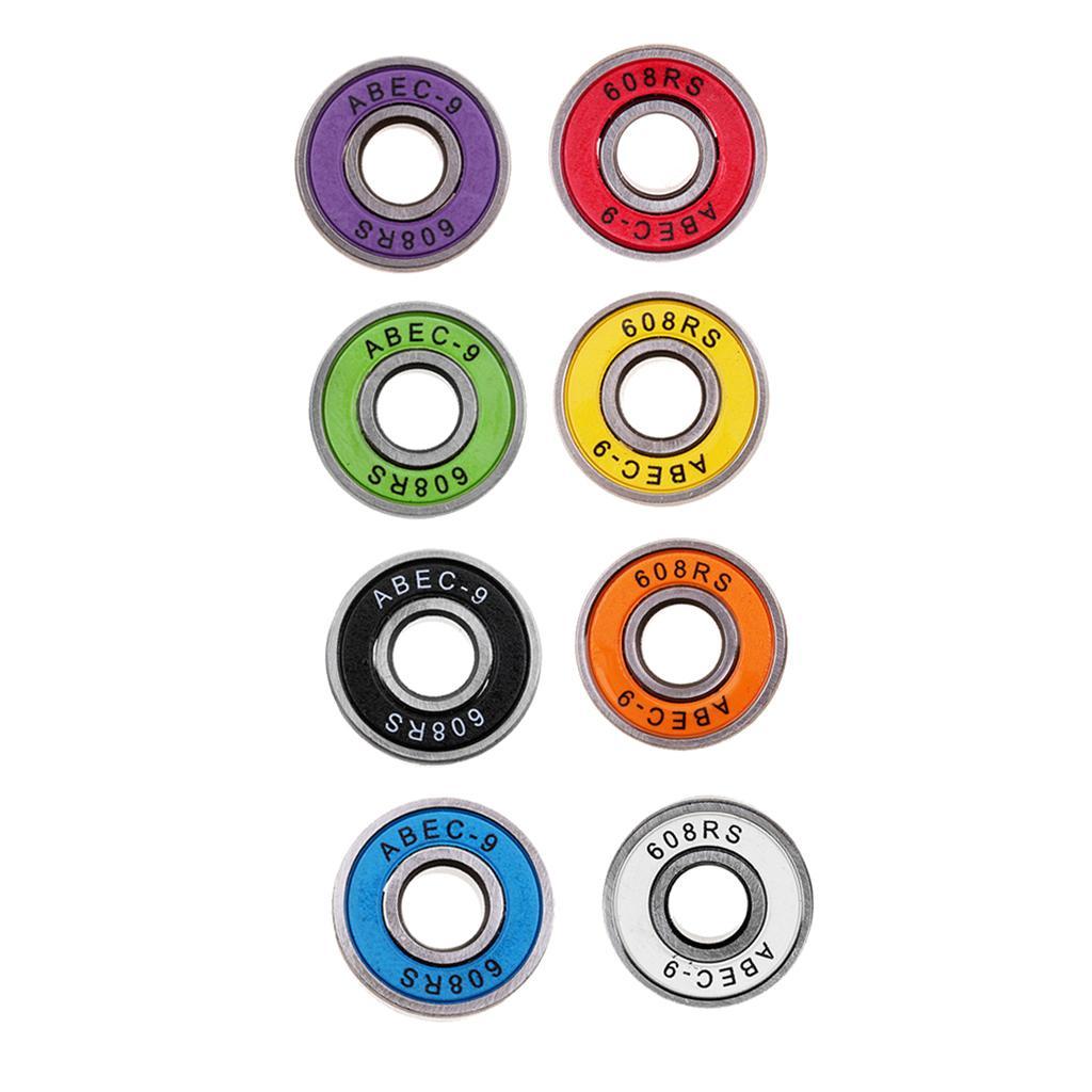 8  -9 Skateboard Bearings, 8mm 608rs, longboard/inline/hockey/roller