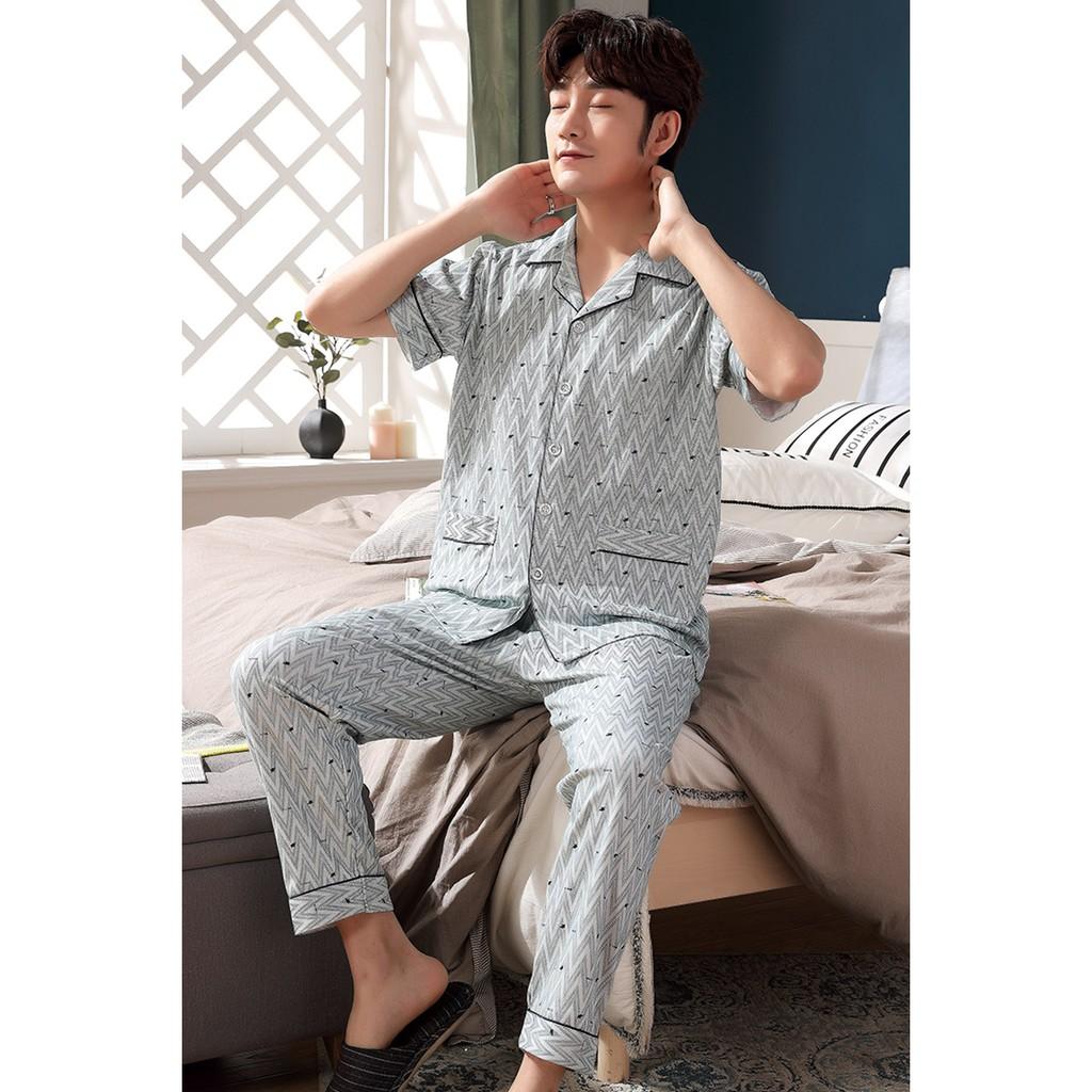 Bộ nam cộc tay Pijama chất vải cotton 100% thoáng mát, họa tiết nam tính, khỏe khoắn, hàng chuẩn Quảng Châu