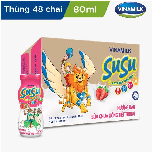 Thùng 48 Chai x 80ml Sữa Chua Uống Vinamilk Susu Hương Dâu