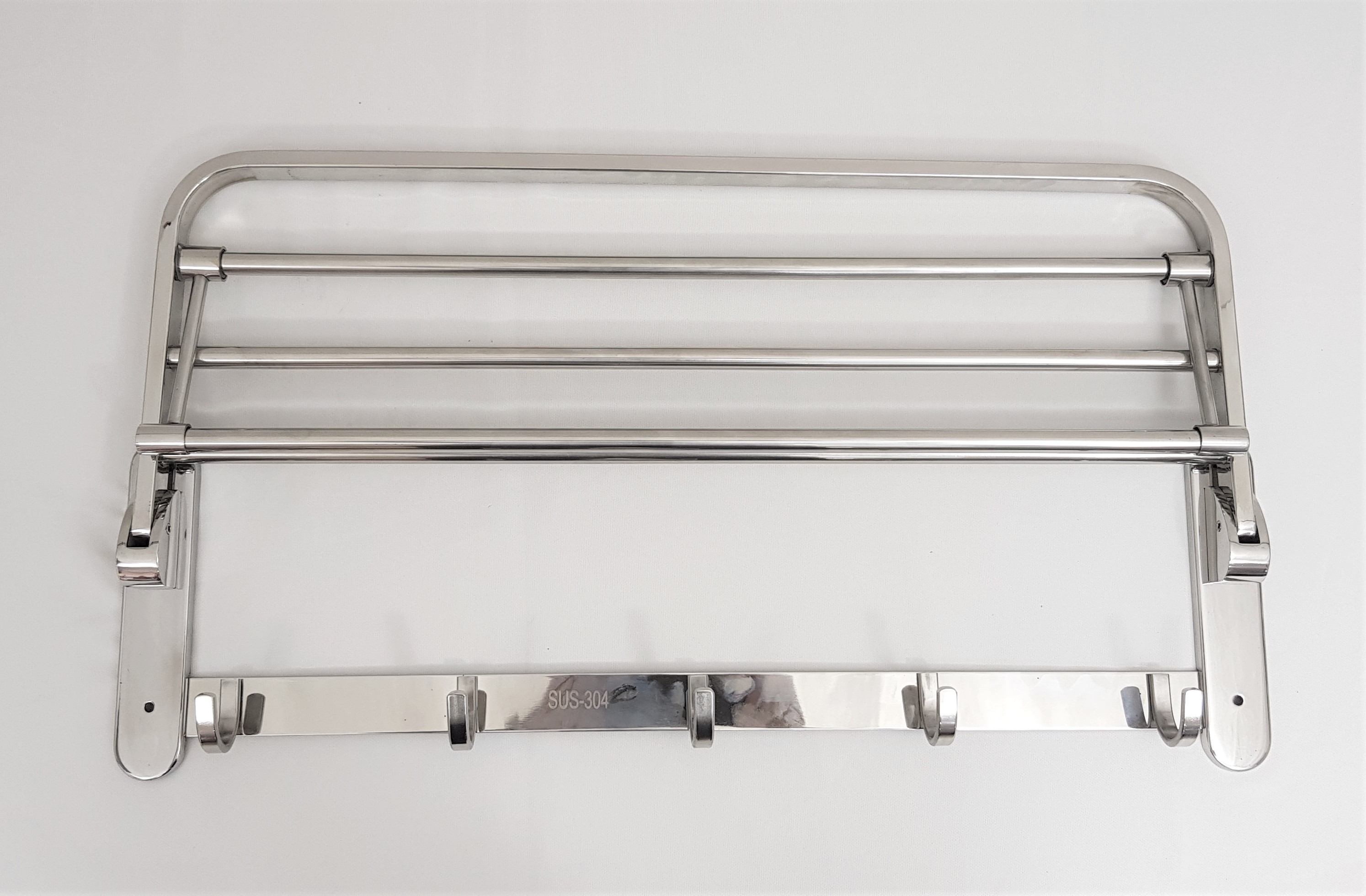 Máng khăn đôi gấp có móc inox 304 dạng bo cong