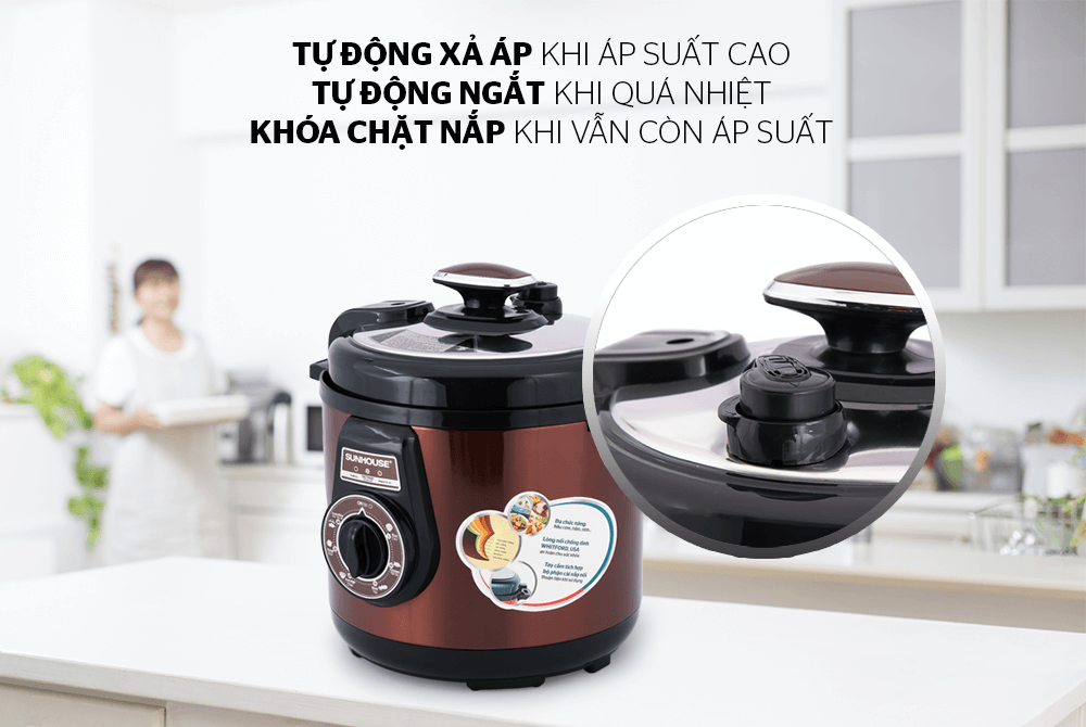 Nồi áp suất điện đa năng SUNHOUSE SHD1562 Cafe - Hàng chính hãng