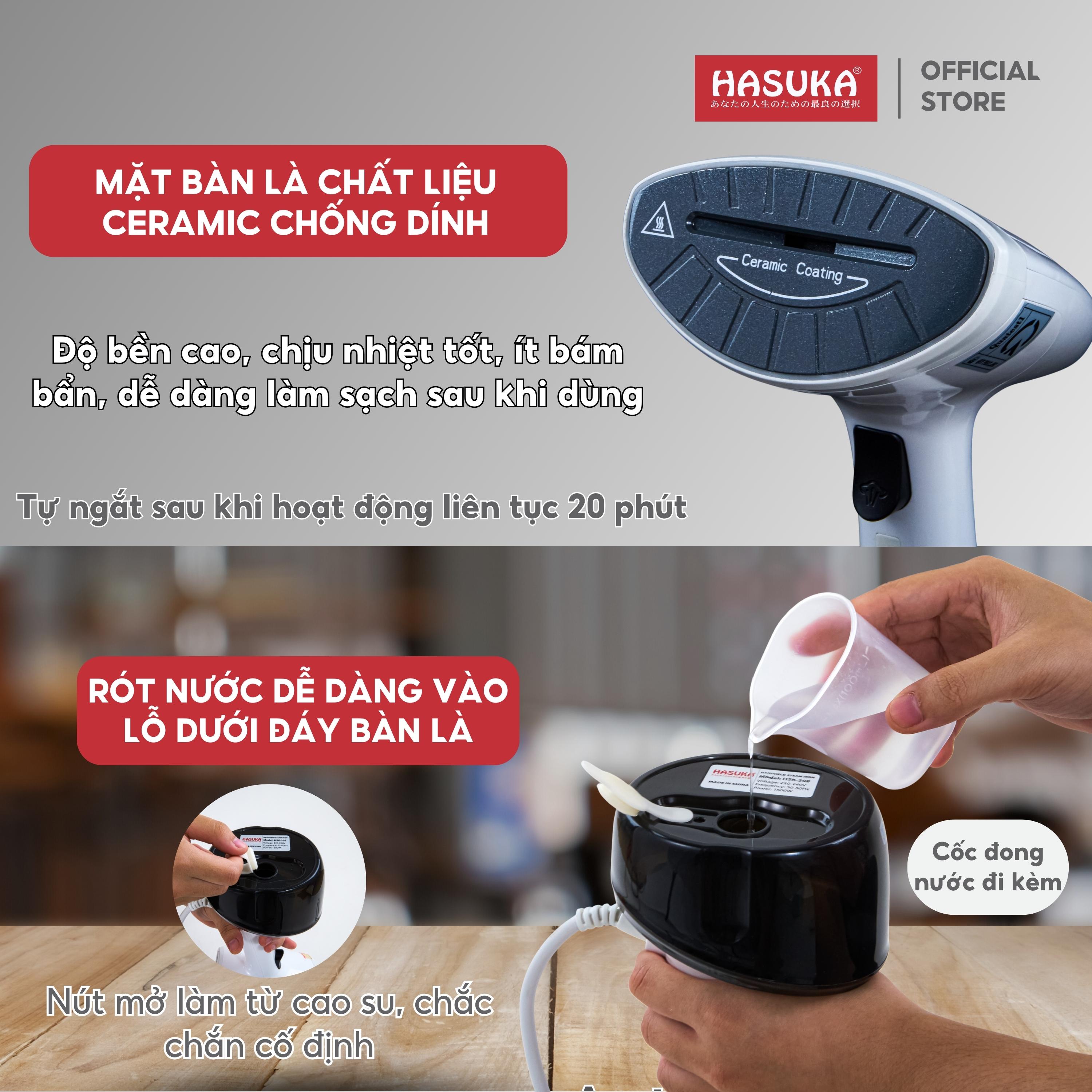 Bàn là hơi nước cầm tay đa năng hasuka HSK-308 ba chức năng phun hơi tiện dụng, mặt bàn là chất liệu ceramic - HÀNG CHÍNH HÃNG