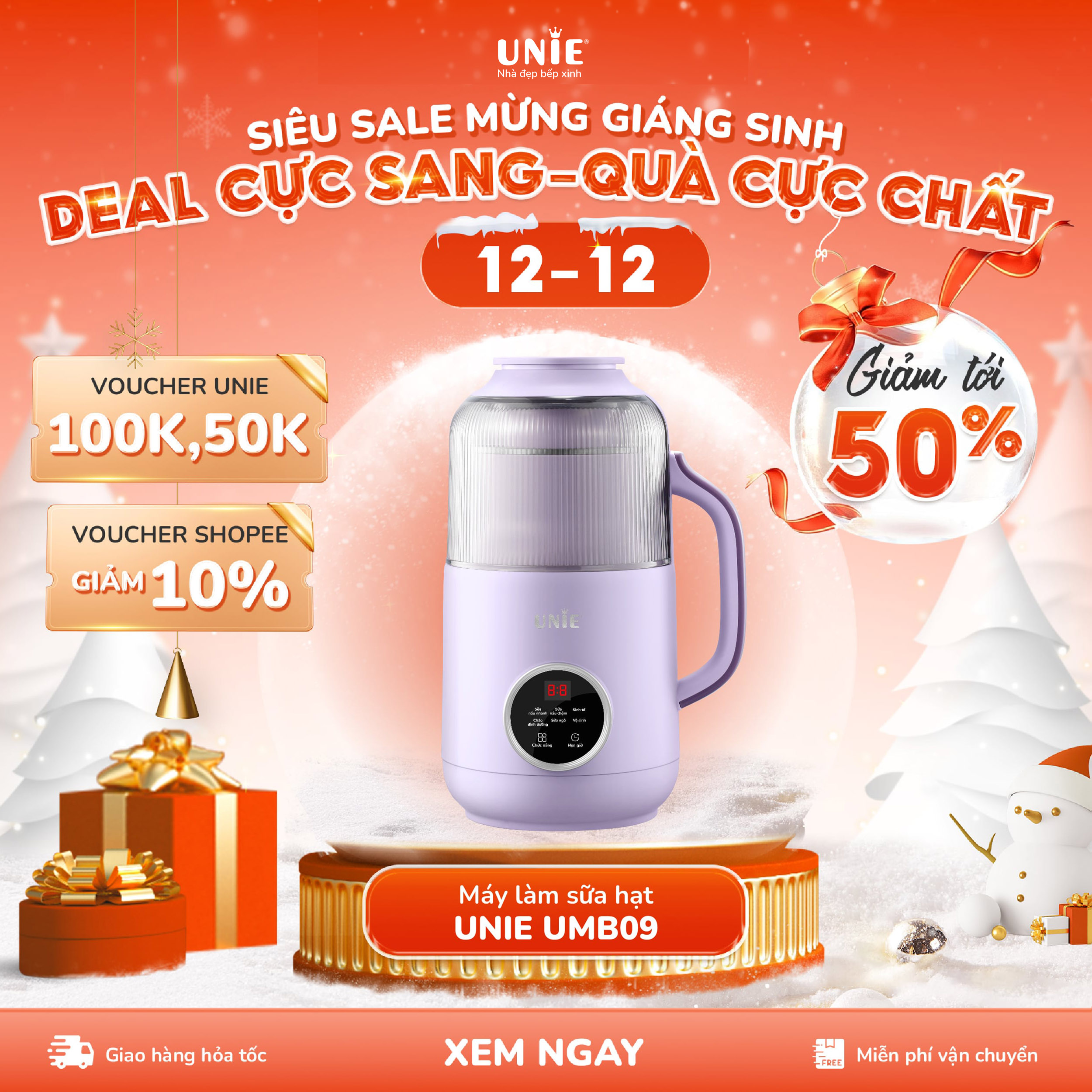 Máy Làm Sữa Hạt Umb09 - Nắp Chụp Chống Ồn, Dung Tích 800Ml, Công Suất 600W, Đa Chức Năng Xay Nấu, Thiết Kế Mới Nhiều Màu Sắc - Hàng Chính Hãng - Tím