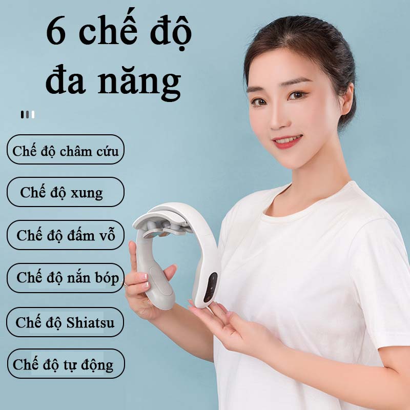 Máy Massage Cổ Vai Gáy Xung Điện Hồng Ngoại Trị Liệu 6 Chế Độ Đa Năng Cao Cấp Gối Mát Xa Cổ Chữ U 4 Miếng Dán Điện Từ 20 Cấp Độ Tùy Chọn Massage Nhiệt Giúp Làm Giảm Đau Nhức Cổ