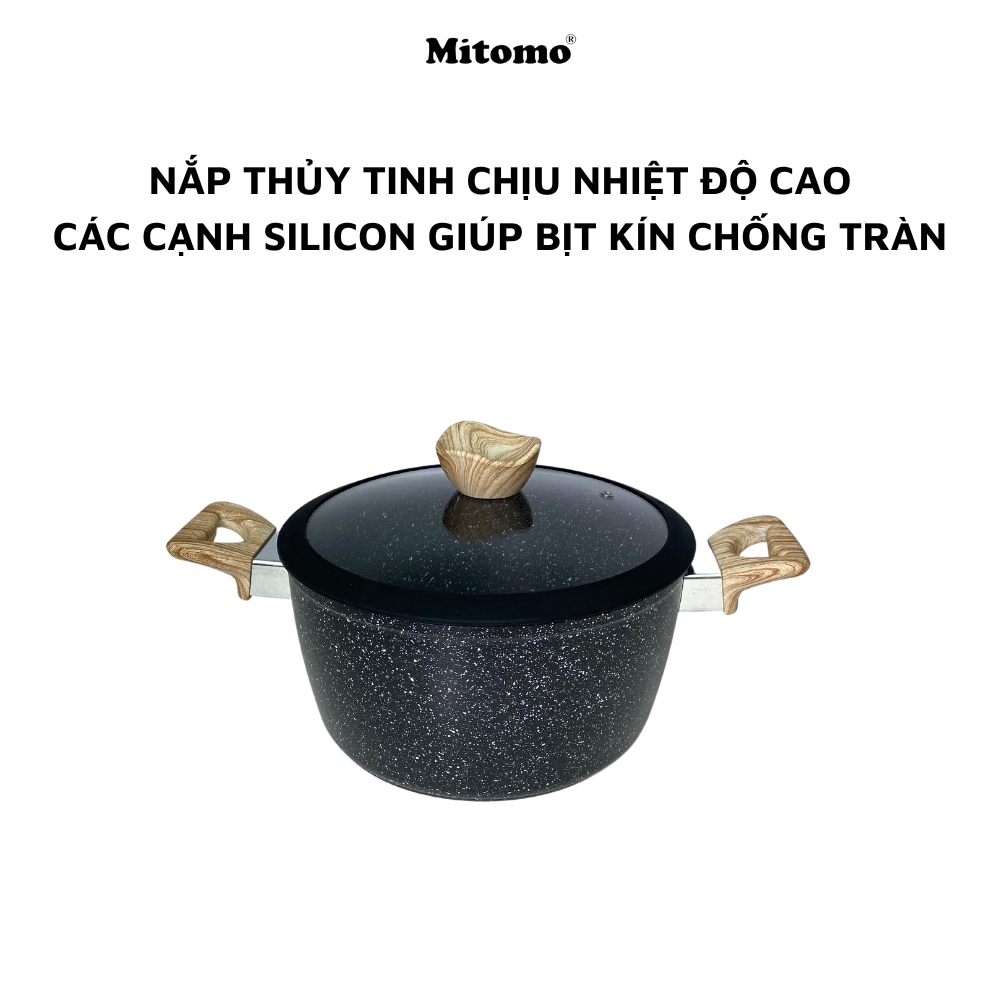 Bộ nồi chảo vân đá 6 món chống dính cao cấp Mitomo Queen Time, dùng cho bếp từ, bếp ga - Hàng chính hãng