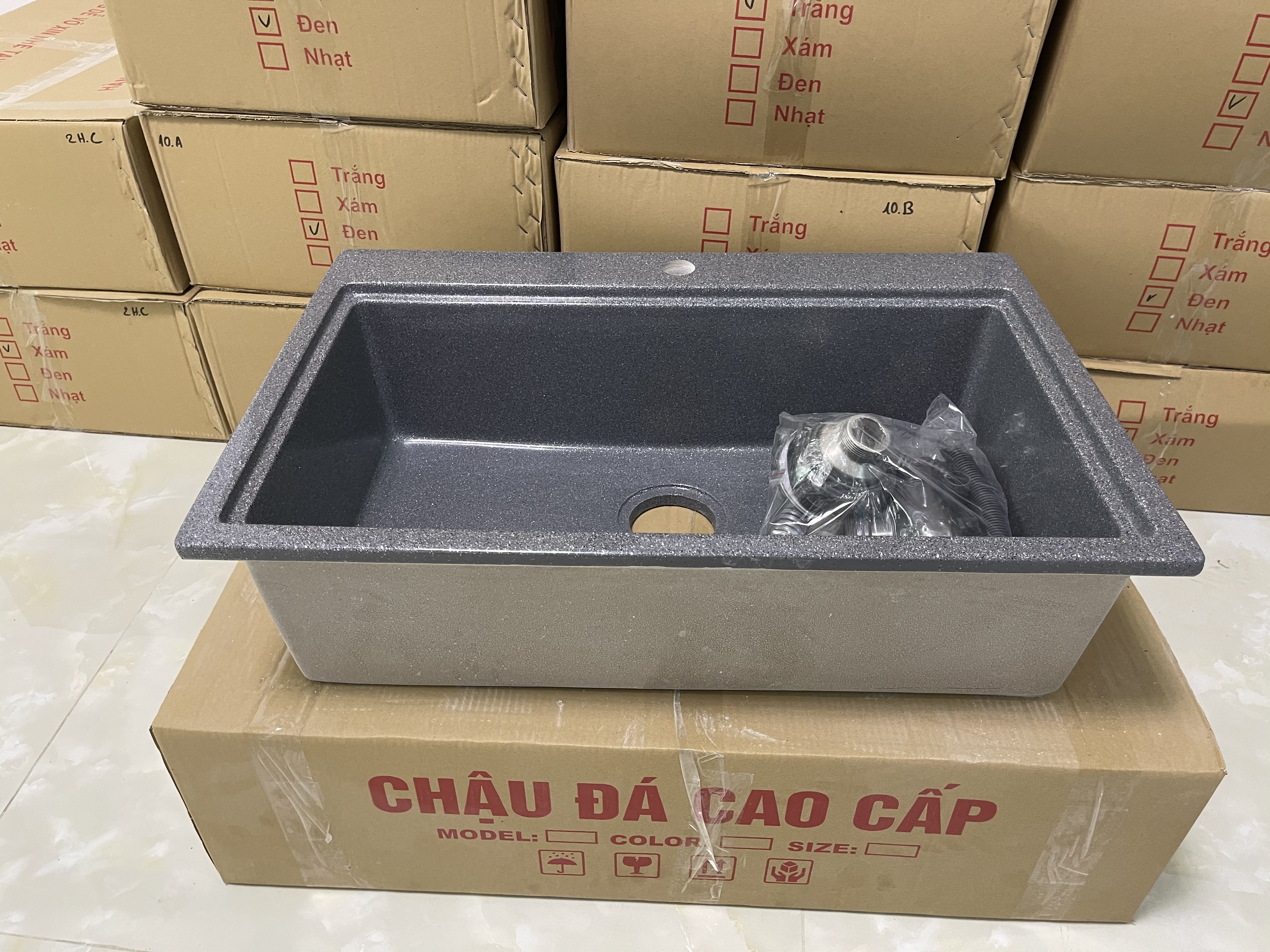 Chậu rửa chén đá nhân tạo màu xám 1 hộc KT 71*47*20