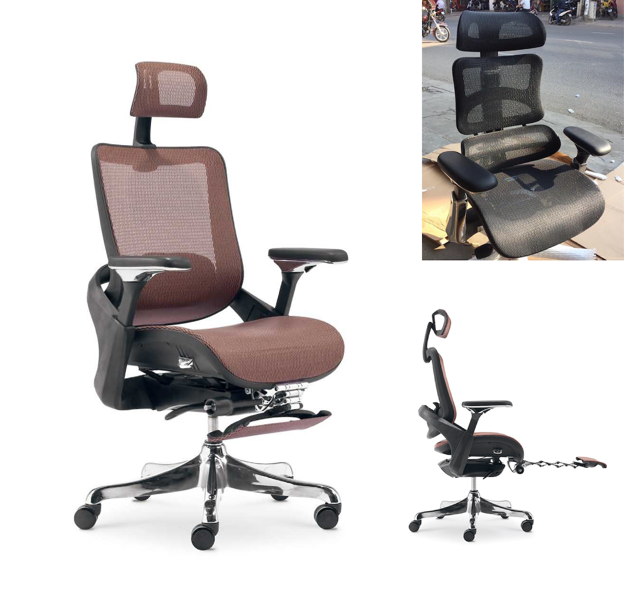 Ghế làm việc Ghế giám đốc bọc sợi polyester, chân xoay ngả lưng thư giãn có gác phân khúc cao cấp B48A-2