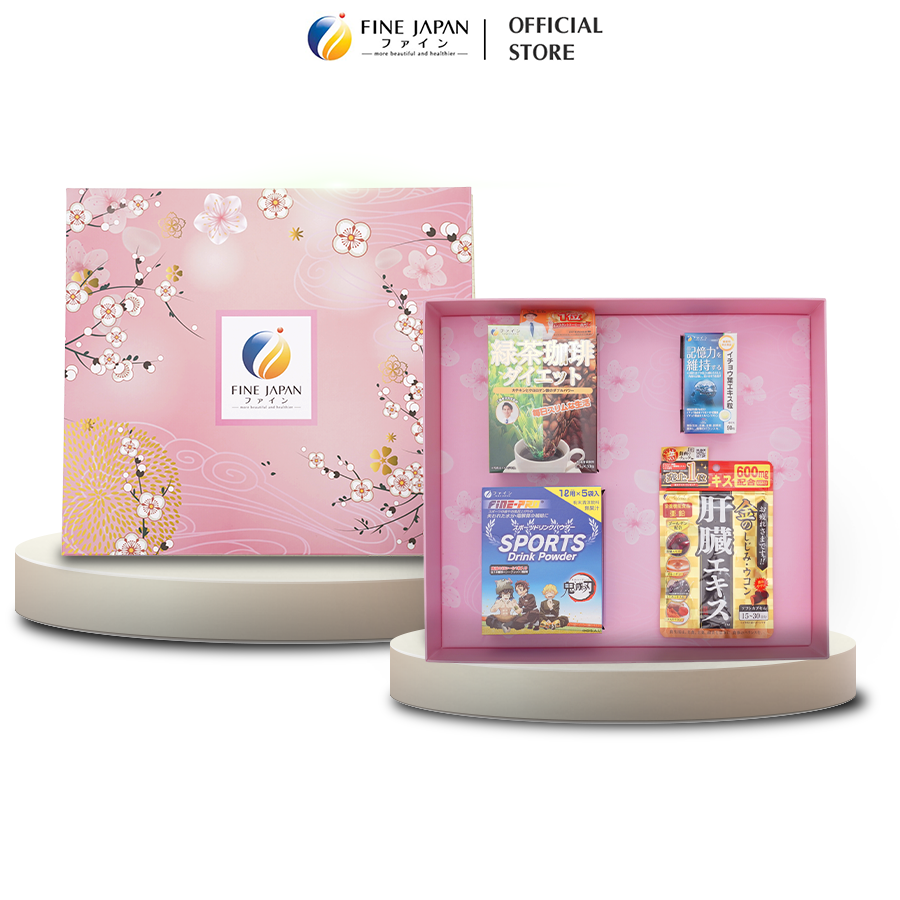 [Hộp quà Tết 2023] SAKURA TẾT TRỌN VẸN Fine Japan cho nam giới tuổi trung niên (bảo vệ gan, bổ não, điện giải, trà cà phê lấy lại vóc dáng)