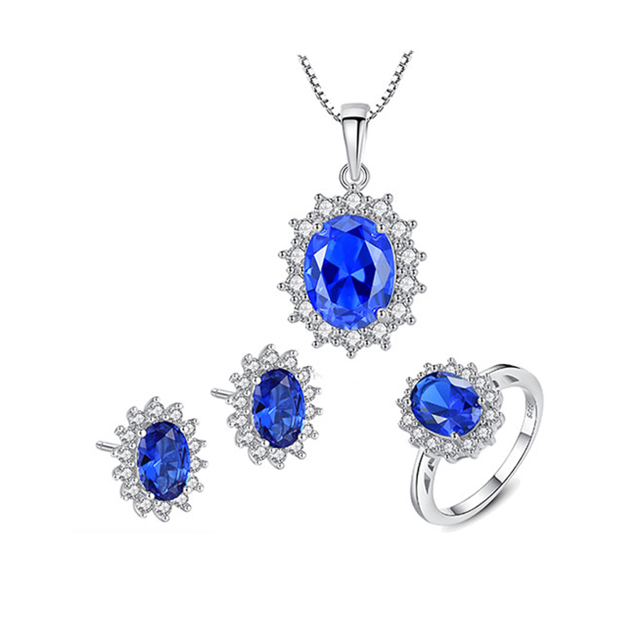 Bộ Trang Sức Bạc Nữ Đính Đá 3 Món Màu Xanh Lam - BDM2319 - Bảo Ngọc Jewelry