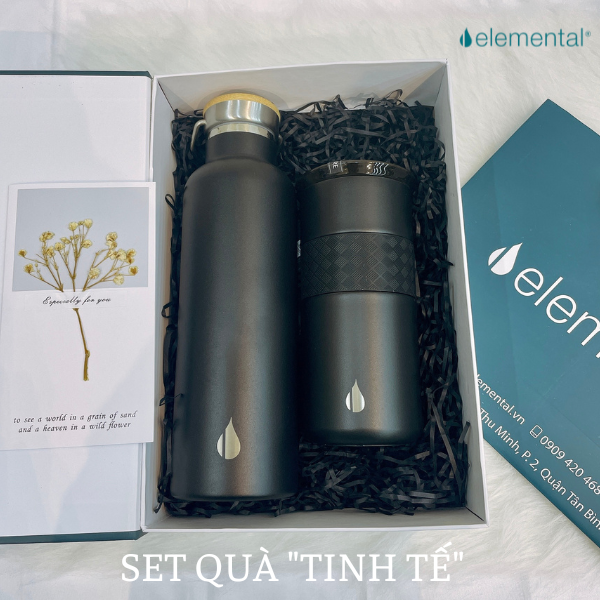 Set hộp quà tặng Sinh nhật, set Tinh tế, bình giữ nhiệt và ly giữ nhiệt Elemental cao cấp