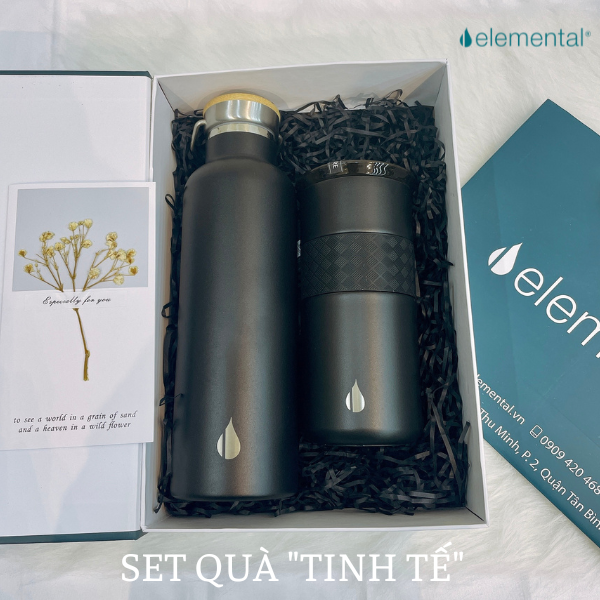 [Quà tặng cao cấp-Thương hiệu Mỹ] Set hộp quà tặng Sinh nhật, set Tinh tế, bình giữ nhiệt và ly giữ nhiệt Elemental cao cấp