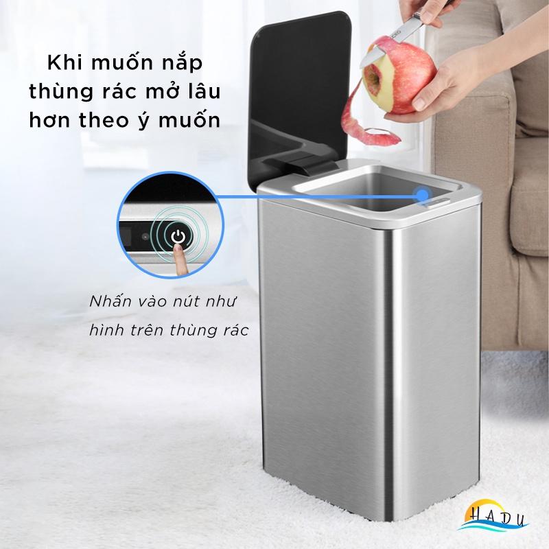 Thùng rác thông minh cảm ứng tự động đóng mở nắp 360 toàn bộ thân thùng 9 Lít chống ẩm chống bẩm bụi vân tay tốt HADU