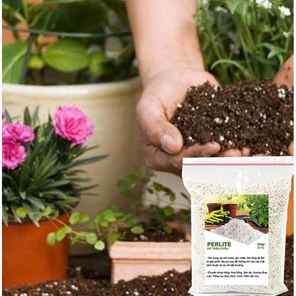 Đá Perlite -chất dinh dưỡng, điều hòa nhiệt độ độ ẩm cho đất trồng-thích hợp để trồng hoa, trồng hoa hồng,sen đá-500gr