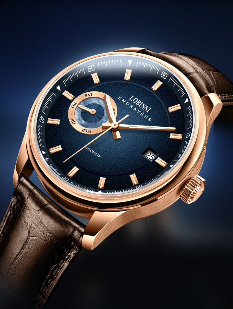 Đồng hồ nam chính hãng LOBINNI L17017-1 full box,hàng mới 100% ,kính sapphire chống nước,chống xước,dây da xịn ,kiểu dáng đơn giản ,mặt xanh size 40mm