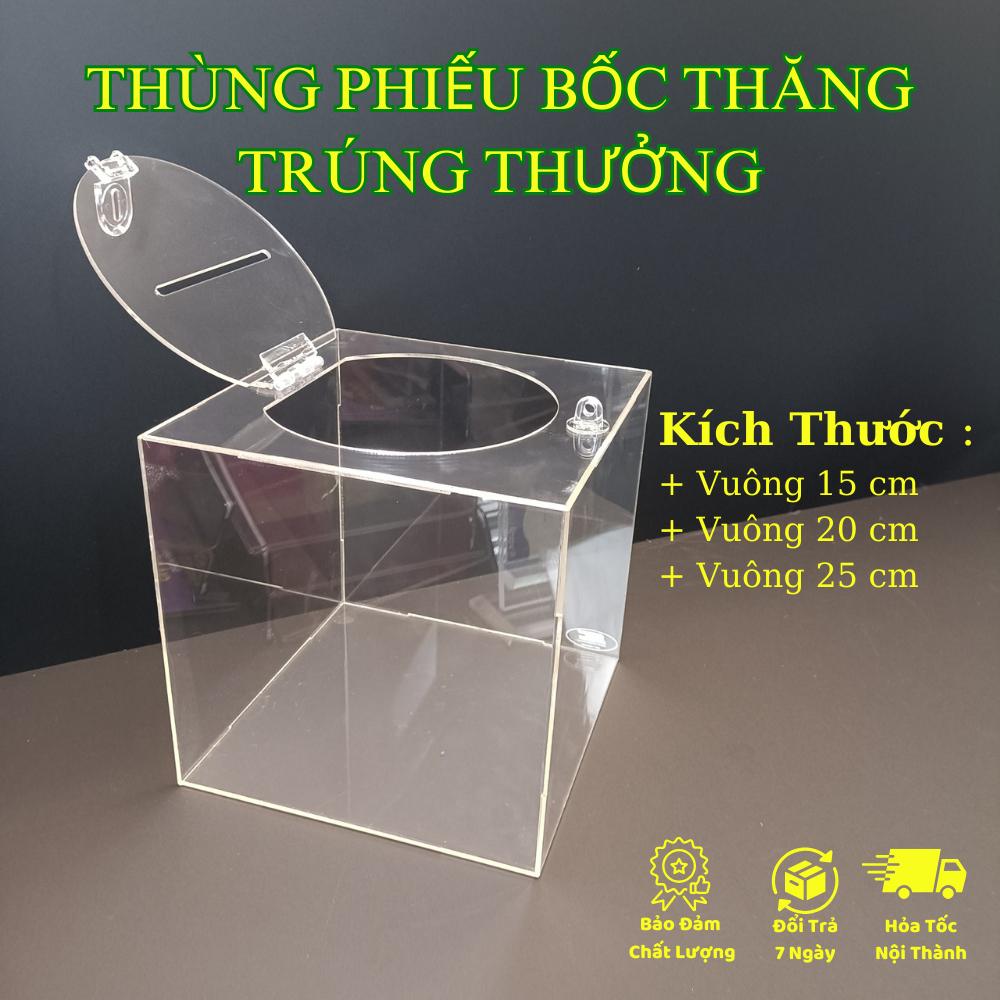 Acrylic Thùng Bốc Thăm Trúng Thưởng - TẶNG KÈM Ổ KHÓA SỐ - Thùng Phiếu Mica Trong Suốt, Acrylic . - Vuông 20 cm