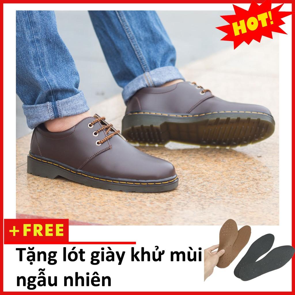 Giày Boot Nam Cổ Lửng Đế Khâu Da Trơn Màu Nâu Phong Cách - M354-NAU