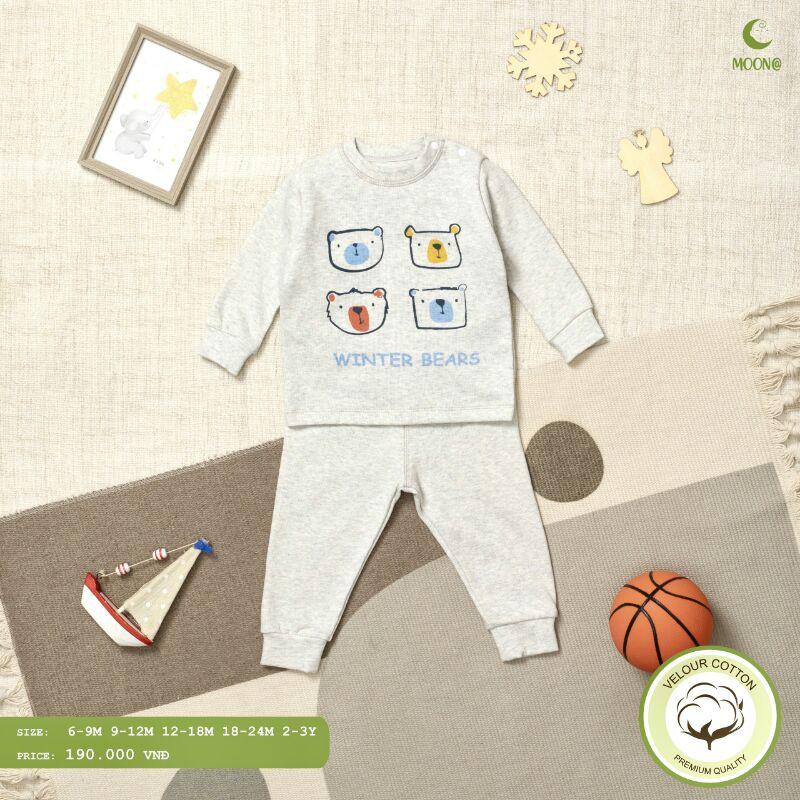 Bộ nỉ nhung dày ấm moon size 6m-3Y xanh,hồng,be