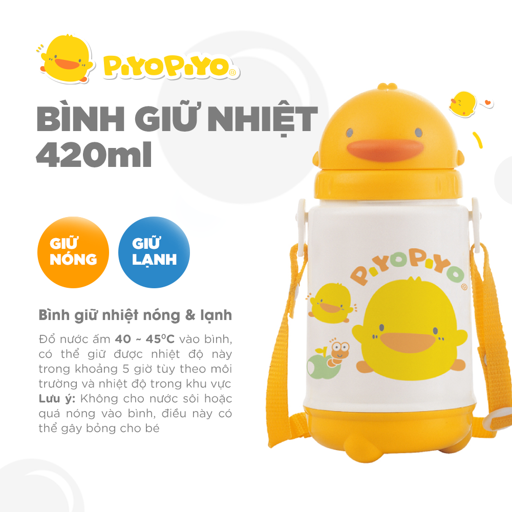 Bình giữ nhiệt cho bé đi học có dây đeo Piyo Piyo 420ml màu tươi sáng