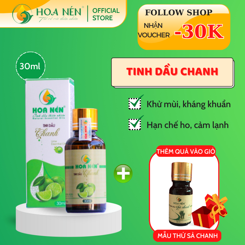 Tinh dầu Chanh nguyên chất 30ml - Hoa Nén - Vegan - Khử mùi, làm thơm phòng