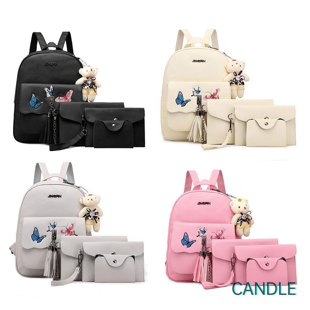 Set 4 Ba Lô Túi Ví Nữ Da Pu Thời Trang Hàn