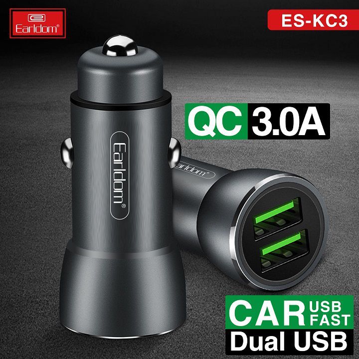 Tẩu Sạc Nhanh Ôto 2 Cổng Earldom ES - KC3 Hỗ trợ Qualcomm Quick Charge 3.0 (Không Kèm Dây ) - Hàng Chính Hãng