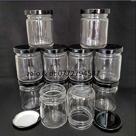 Hũ Làm Sữa Chua Thủy Tinh 100ml  mẫu Trụ Tròn - nắp thiếc đen or vàng - Hũ chưng yến, lọ đựng gia vị, tổ yến, mật ong