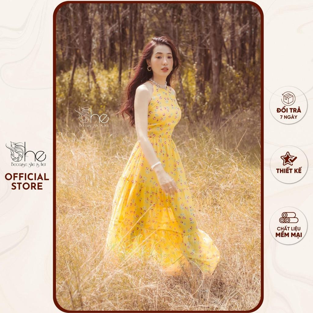 Đầm nữ maxi đi biển thời trang sexy She, váy nữ hoa nhí đan lưng đi chơi SDX122