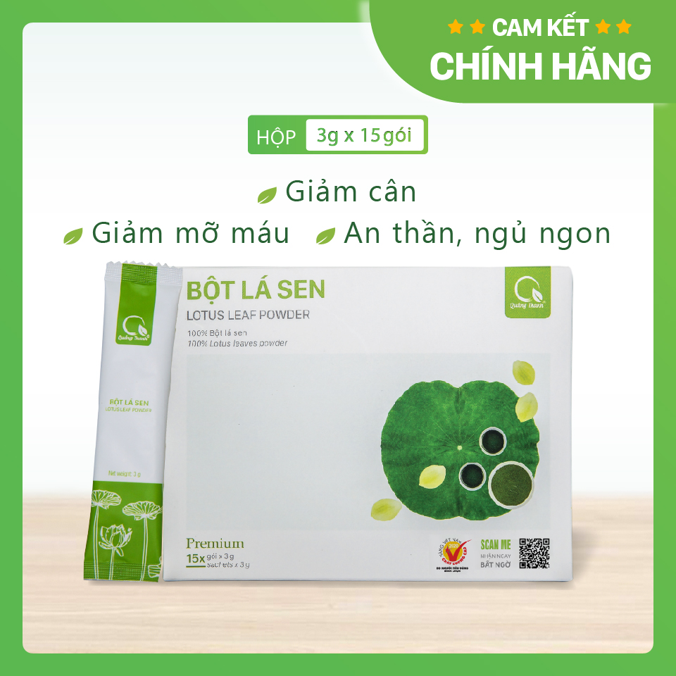 Bột Lá Sen Sấy Lạnh Nguyên Chất - Ngủ ngon, giảm mỡ máu, giảm cân, mát gan, mờ nám, tàn nhang, đẹp da - Hộp 45g