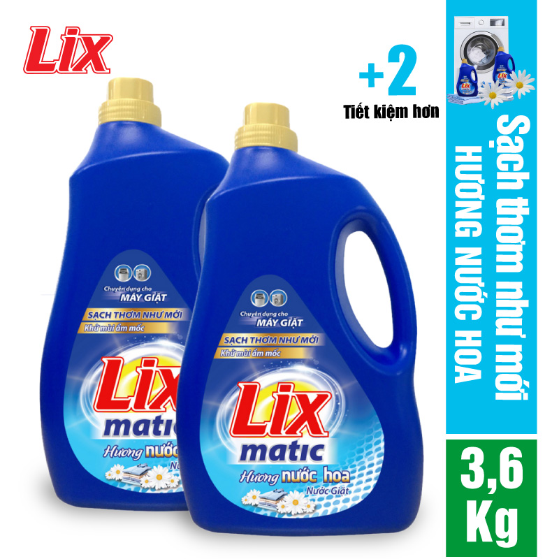 COMBO 2 chai nước giặt Lix matic hương nước hoa (2 chai x 3.6kg) NGM40 - Dùng cho máy giặt cửa trước