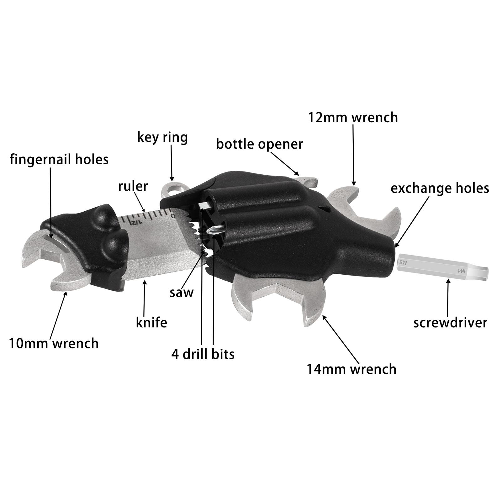Portable Animal Shape Multi-purpose Combination Tools Keychain Multi-tools 6-in-1 Multifunctional Wrench & Drill Bit Kit Screwdriver Bits & Inner Hexagon Wrench Bottle Opener Portable for Outdoor Camping Hiking