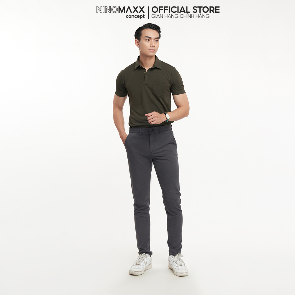 N&amp;M CLUB Áo Polo Nam Tay Ngắn Cổ Sơ Mi dấu nút chất liệu sợi Cafe Olive 103054